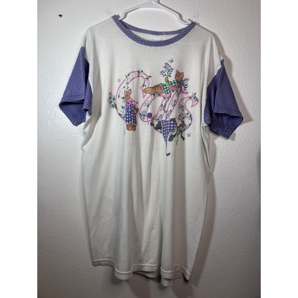 VTG Simply Basic Cat Nightgown Purple One Size Cats in Pajamas Polka Dot Cutesy